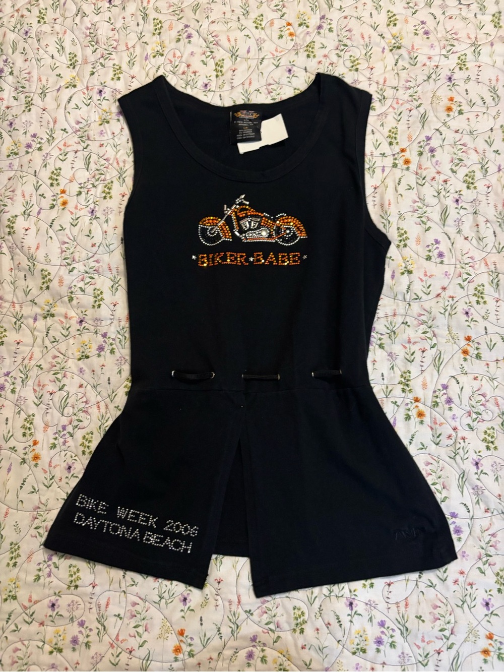 Vintage biker babe rhinestone Daytona y2k tie up tank top twin motorcycle brand